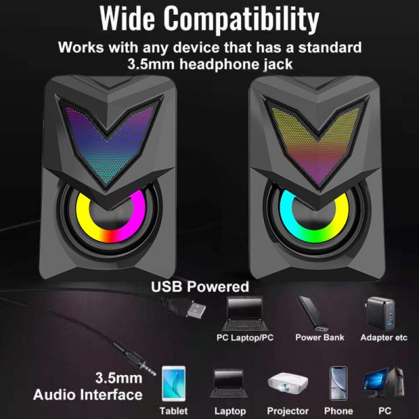 2PCS Multimedia Bass Stereo Audio Computer Speakers Powered Loud For PC Laptop - Image 2