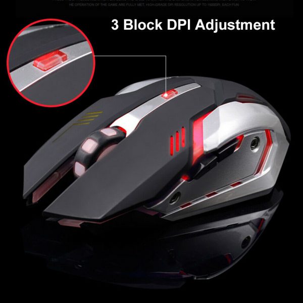 LED Wired / Wireless Rechargeable USB Optical Ergonomic Gaming Mouse Laptop PC - Image 7