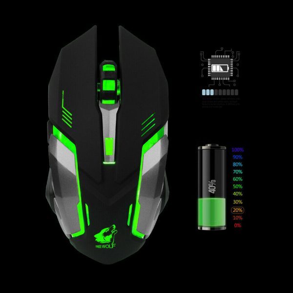 LED Wired / Wireless Rechargeable USB Optical Ergonomic Gaming Mouse Laptop PC - Image 6