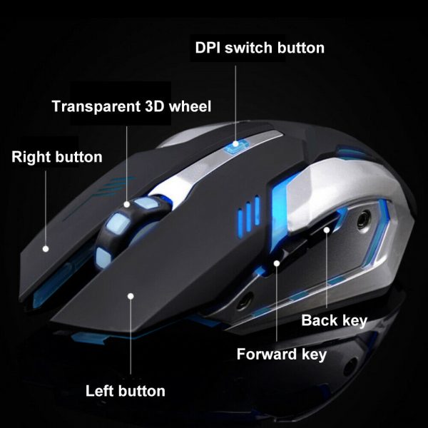 LED Wired / Wireless Rechargeable USB Optical Ergonomic Gaming Mouse Laptop PC - Image 2